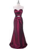 8540 Burgundy Strapless Tafetta Evening Dress, Burgundy
