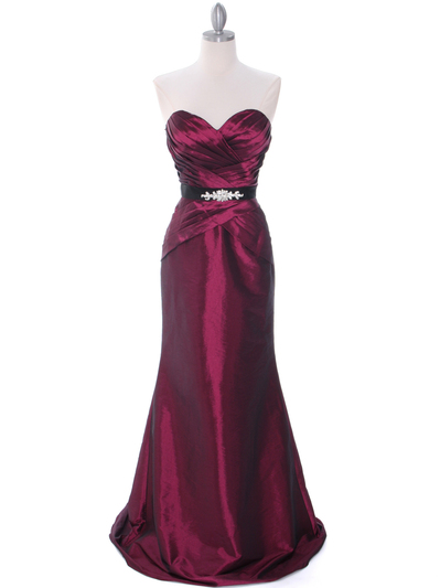 8540 Burgundy Strapless Tafetta Evening Dress - Burgundy, Front View Medium