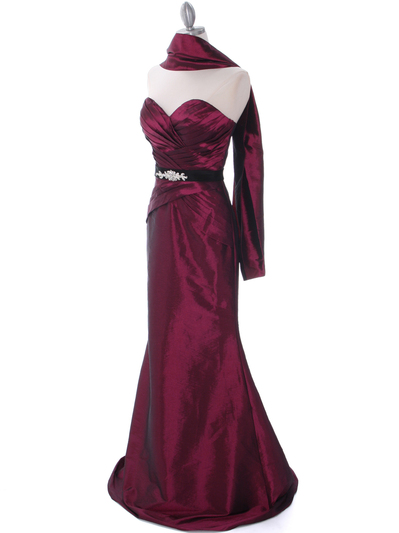 8540 Burgundy Strapless Tafetta Evening Dress - Burgundy, Alt View Medium