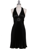 Black Halter Pleated Cocktail Dress