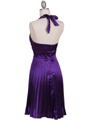 8543 Purple Halter Pleated Cocktail Dress - Purple, Back View Thumbnail