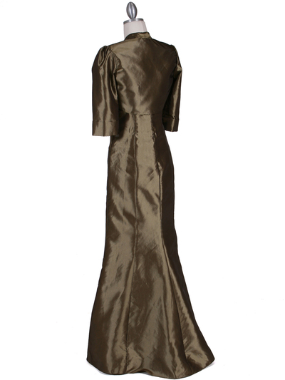 8551 Olive Taffeta Evening Dress with Bolero Jacket - Olive, Back View Medium