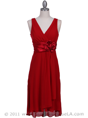 8632 Red Chiffon Cocktail Dress, Red