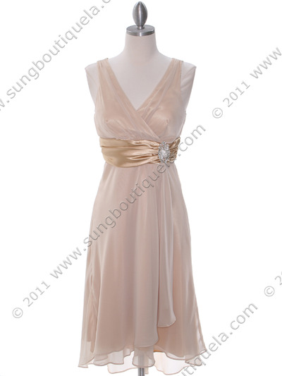 8641 Gold Chiffon Bridesmaid Dress - Gold, Front View Medium