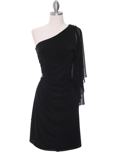 8659 Black One Shoulder Cocktail Dress - Black, Front View Medium