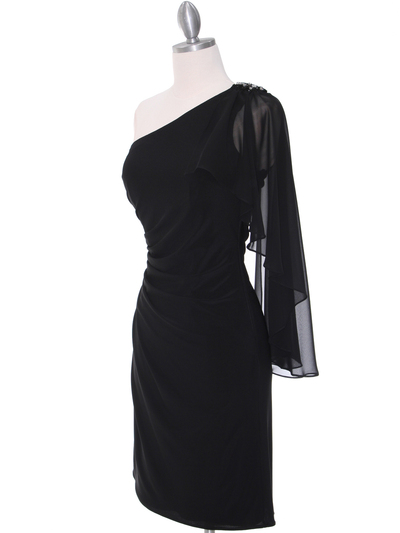8659 Black One Shoulder Cocktail Dress - Black, Alt View Medium
