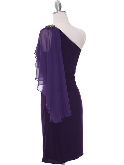8659 Purple One Shoulder Cocktail Dress - Purple, Back View Medium