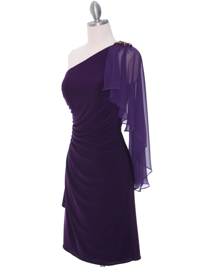 8659 Purple One Shoulder Cocktail Dress - Purple, Alt View Medium