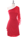 8659 Red One Shoulder Cocktail Dress - Red, Front View Thumbnail