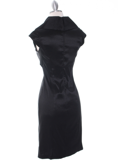 8671 Black Taffeta Cocktail Dress - Black, Back View Medium