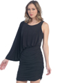 8711 One Sleeve Cocktail Dress - Black, Front View Thumbnail