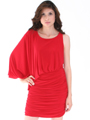 8711 One Sleeve Cocktail Dress - Red, Front View Thumbnail