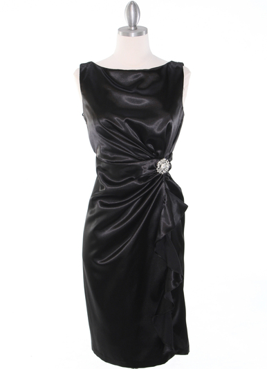 8712 Vintage Satin Cocktail Dress - Black, Front View Medium