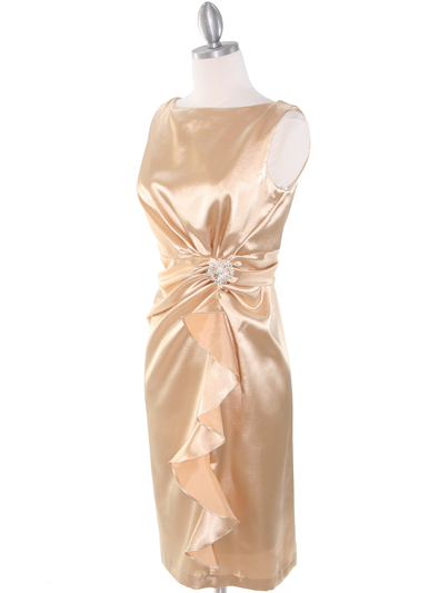 8712 Vintage Satin Cocktail Dress - Gold, Alt View Medium