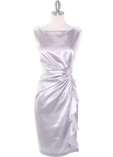 8712 Vintage Satin Cocktail Dress - Silver, Front View Medium