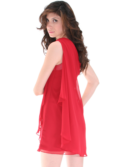 8715 One Shoulder Cocktail Dress - Red, Back View Medium
