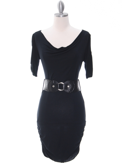 87218 Black Knit Dress - Black, Front View Medium