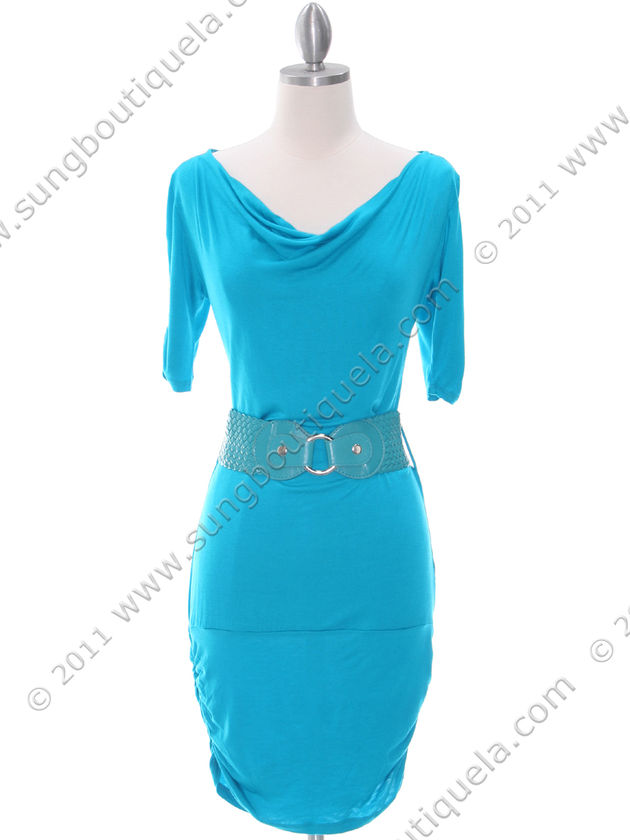 87218 Turquoise Knit Dress - Front Image