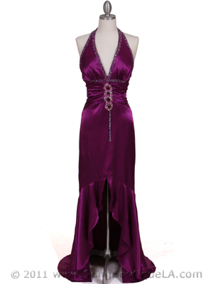 9005 Purple Halter Beaded Evening Gown, Purple