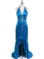 Turquoise Halter Beaded Evening Gown