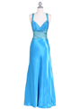 9010 Turquoise Beaded Evening Gown - Turquoise, Front View Thumbnail