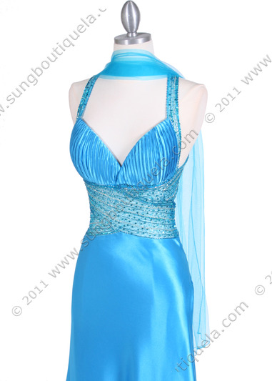 9010 Turquoise Beaded Evening Gown - Turquoise, Alt View Medium