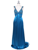 Teal Blue Beaded Evening Gown