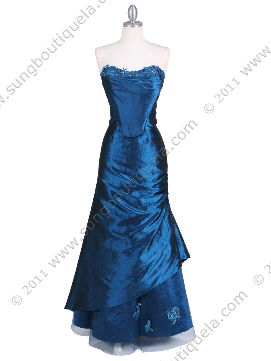 9061 Teal Blue 2-piece Evening Gown - Front Image