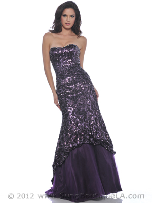 9196 Purple Strapless Sequin Mermaid Prom Dress, Purple