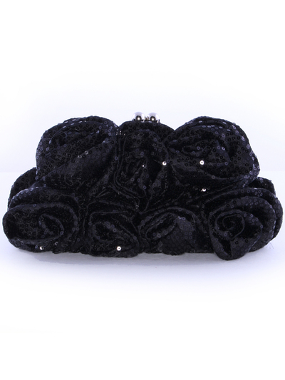 92000 Black Sequin Floral Evening Bag - Black, Front View Medium