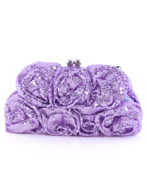 92000 Light Purple Sequin Floral Evening Bag,