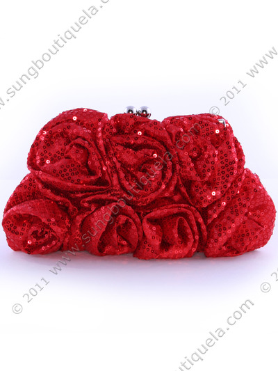 92000 Red Sequin Floral Evening Bag - Red, Front View Medium