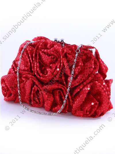 92000 Red Sequin Floral Evening Bag - Red, Alt View Medium