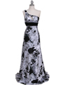 9319 Black and White Printed One Shoulder Evening Dress - Black White, Front View Thumbnail