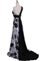 9319 Black and White Printed One Shoulder Evening Dress - Black White, Back View Thumbnail
