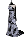 9319 Black and White Printed One Shoulder Evening Dress - Black White, Alt View Thumbnail