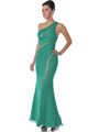 9508 Single Shoulder Evening Dress - Green, Front View Thumbnail