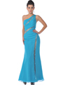 9508 Single Shoulder Evening Dress - Turquoise, Front View Thumbnail