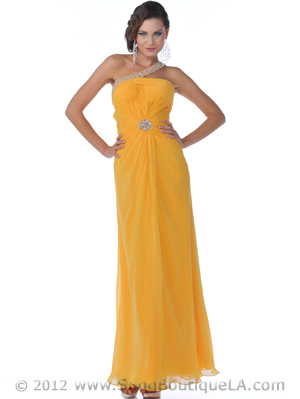 9517 Yellow One Shoulder Chiffon Prom Dress, Yellow