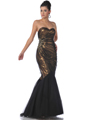 9522 Gold Black Strapless Lace Overlay Sequin Mermaid Evening Dress - Gold Black, Front View Thumbnail