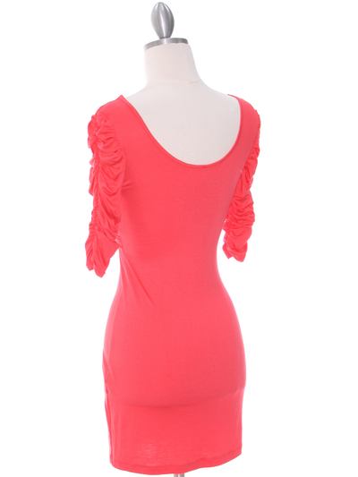 9764 Coral Jersey Party Dress - Coral, Back View Medium