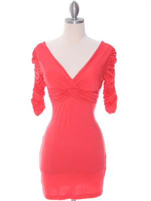 9764 Coral Jersey Party Dress, Coral