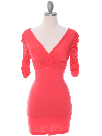 9764 Coral Jersey Party Dress - Coral, Front View Medium