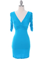 9764 Turquoise Jersey Party Dress - Turquoise, Front View Thumbnail