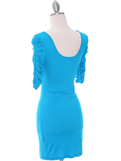 9764 Turquoise Jersey Party Dress - Turquoise, Back View Medium