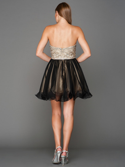 A355 Strapless Sweetheart Homecoming Dress - Champagne Black, Back View Medium