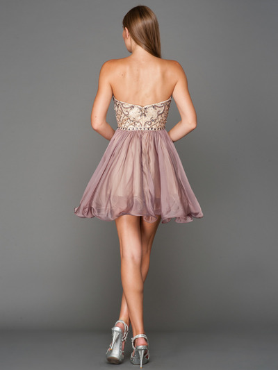 A355 Strapless Sweetheart Homecoming Dress - Champagne Lavendar, Back View Medium