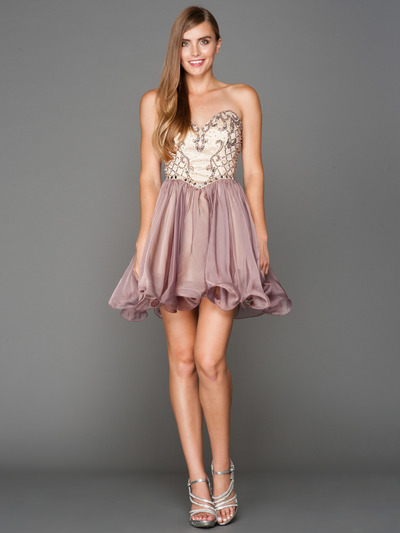 A355 Strapless Sweetheart Homecoming Dress - Champagne Lavendar, Front View Medium