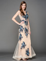 A636 Embroidery Sheer Evening Dress  - Blue, Front View Thumbnail