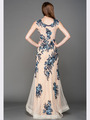 A636 Embroidery Sheer Evening Dress  - Blue, Back View Thumbnail